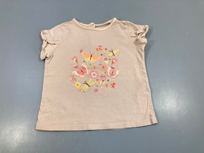 T-shirt m.c rose papillons tulle sequins, moins cher chez Petit Kiwi