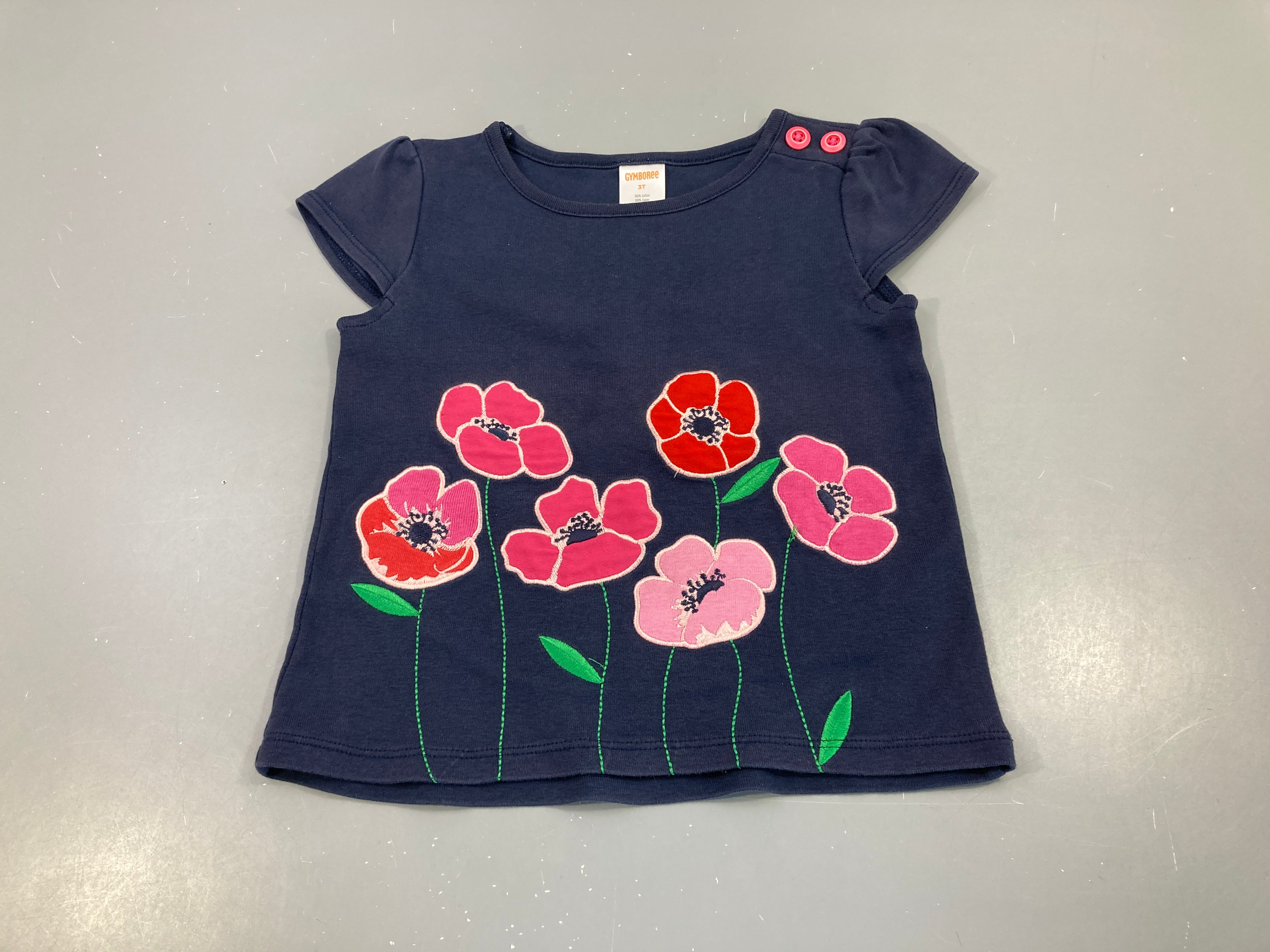 T-shirt m.c bleu marine fleurs brodées, Gymboree