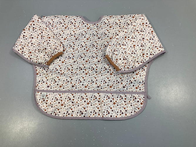 Tablier blanc fleurs brun/mauve, moins cher chez Petit Kiwi