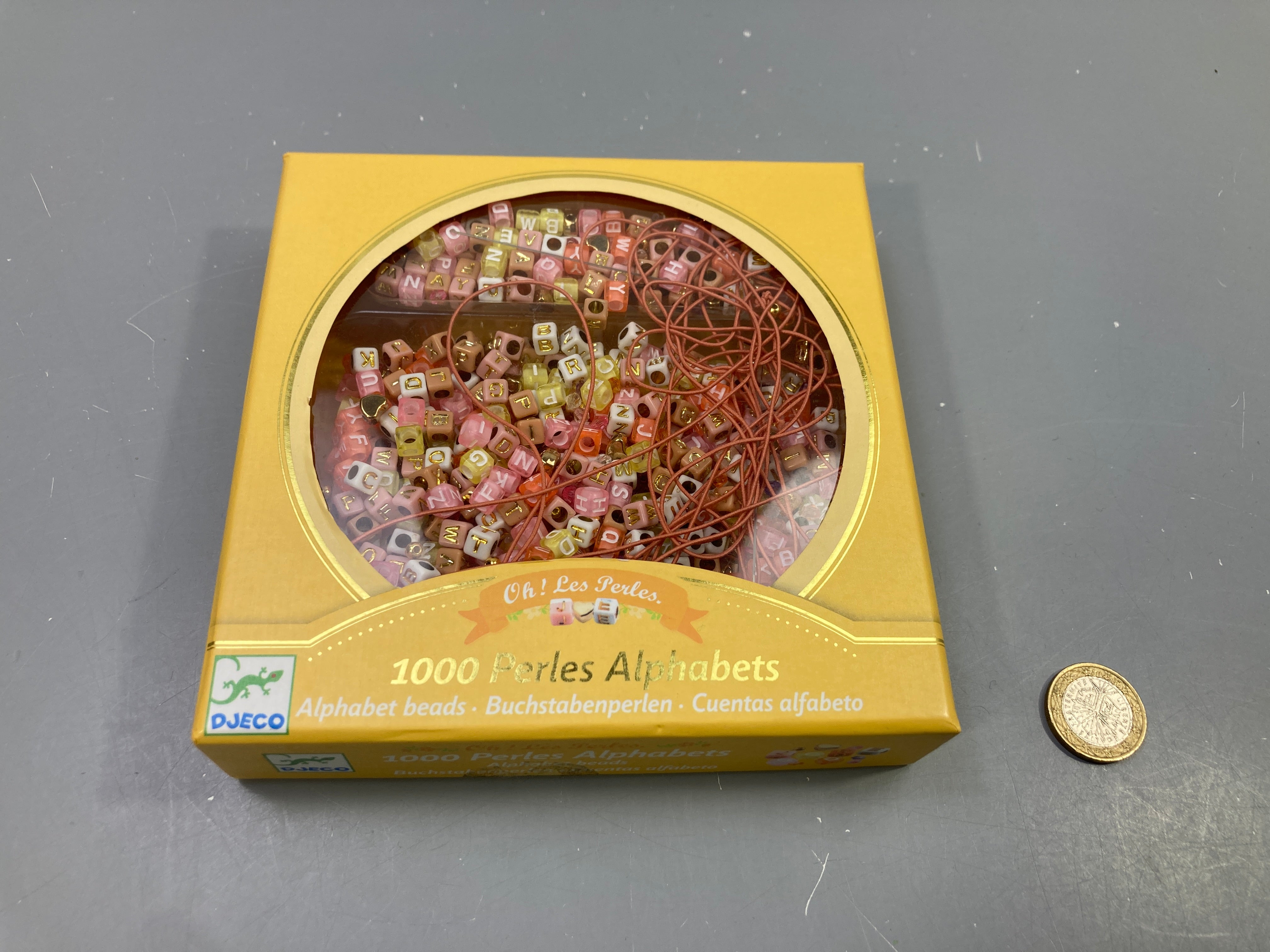 Kit 1000 perles alphabets + fils élastiques, rose doré, Oh! Les Perles