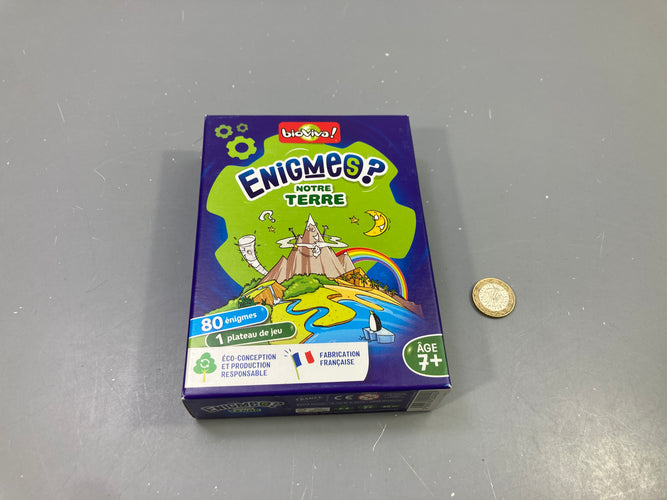 Jeu de cartes Enigmes ? Notre Terre, 80 énigmes + plateau, 7+, Bioviva, moins cher chez Petit Kiwi
