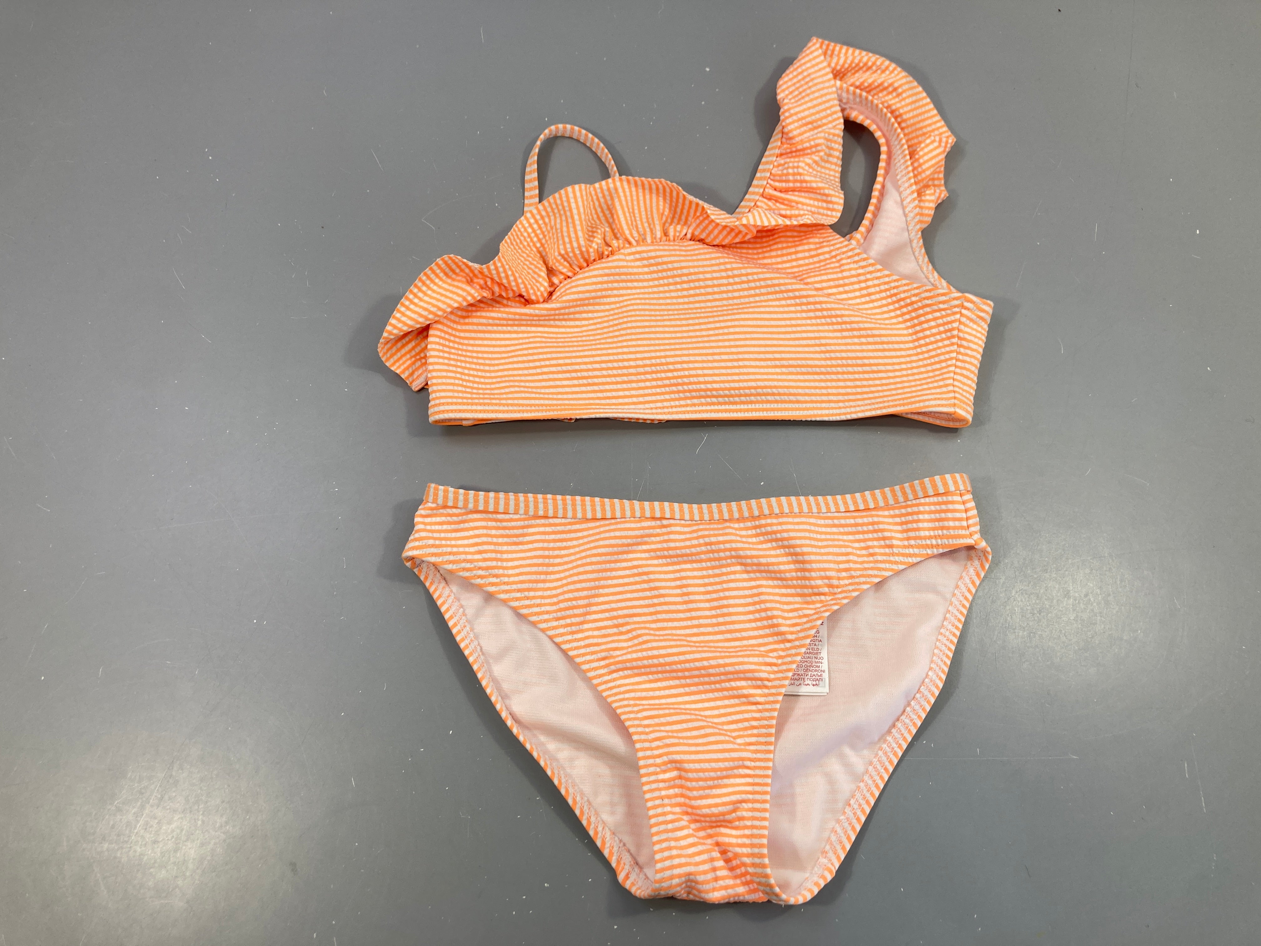 Bikini texturé blanc rayé orange
