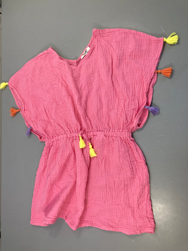 Robe tetra rose pompon, moins cher chez Petit Kiwi