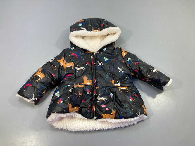 Veste  zipée à capuche réversible noire motifs animaux / blanche moutonnée, moins cher chez Petit Kiwi