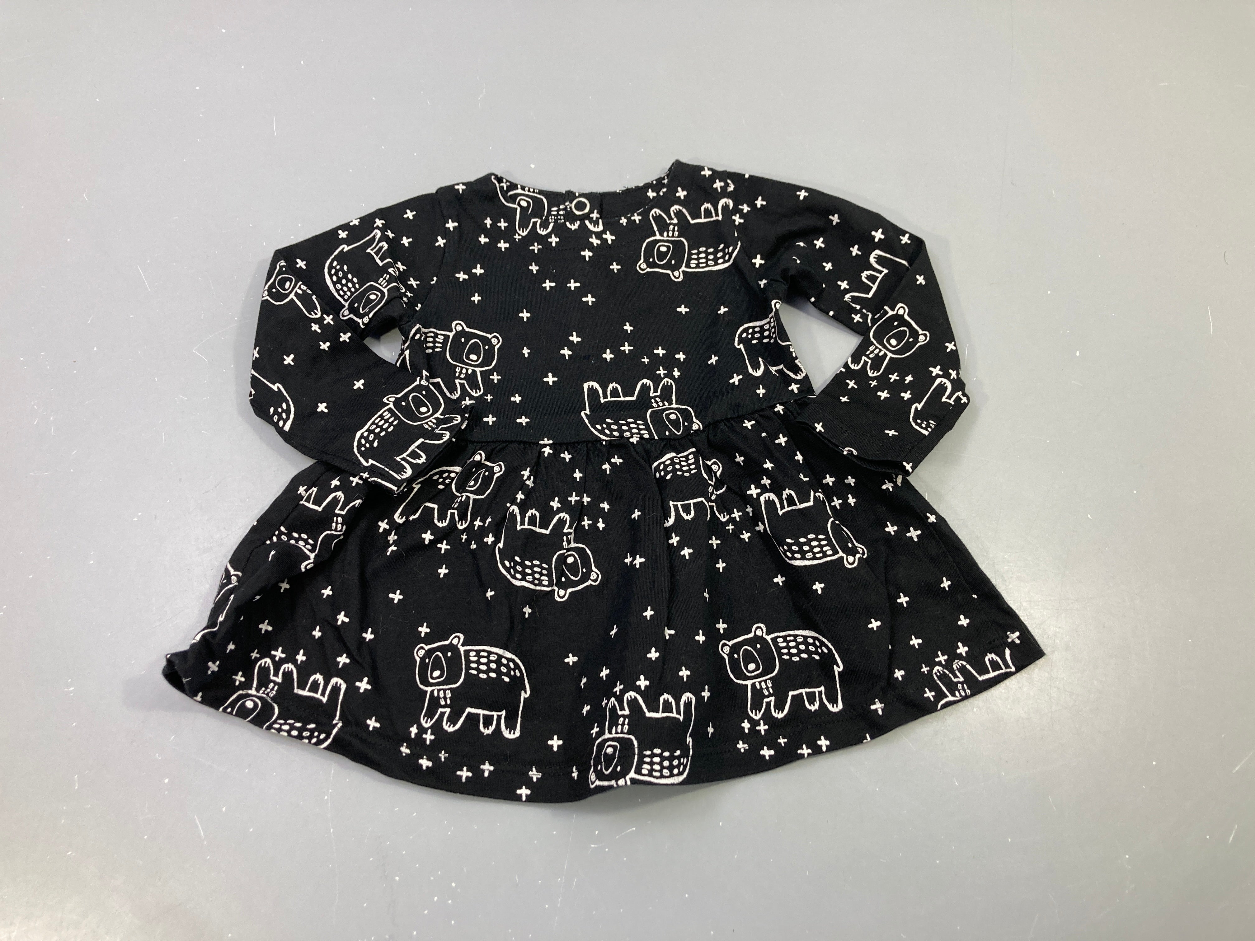 Robe m.l en jersey noir  motifs ours blancs