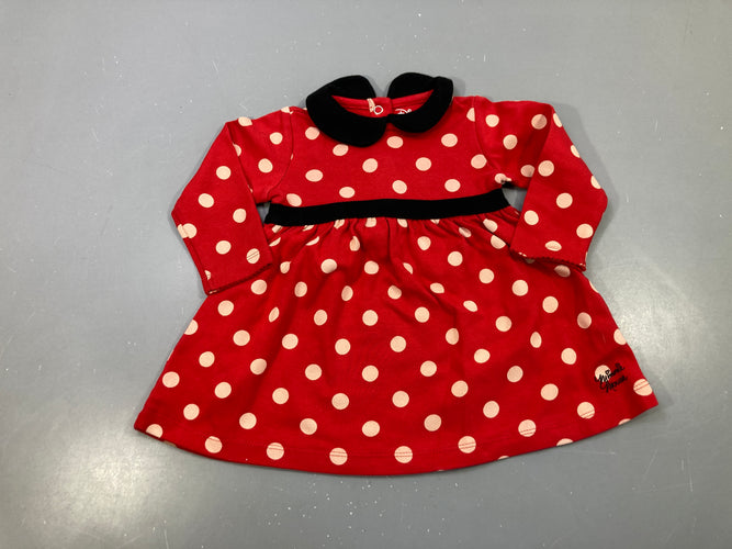 Robe m.l rouge à pois blanc, col noir  "Minnie Mouse", moins cher chez Petit Kiwi