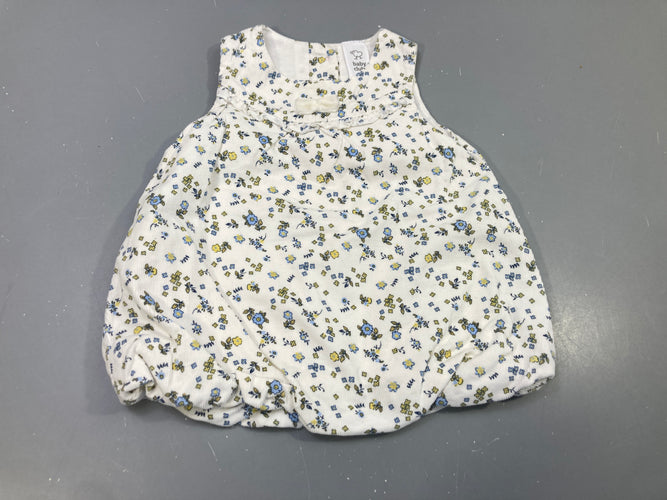 Robe ballon s.m  en velours côtelé blanc motifs fleurs jaune et bleu, moins cher chez Petit Kiwi