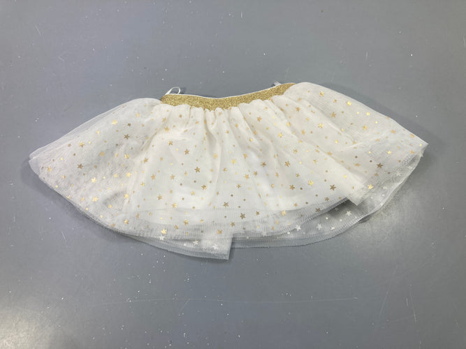 Jupe en tulle blanc ,étoiles dorées, doublé jersey , taille élastique dorée, moins cher chez Petit Kiwi