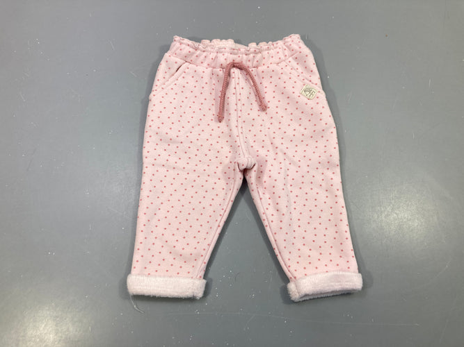 Pantalon jogging à revers  molleton rose clair à pois , intérieur doux et chaud, moins cher chez Petit Kiwi