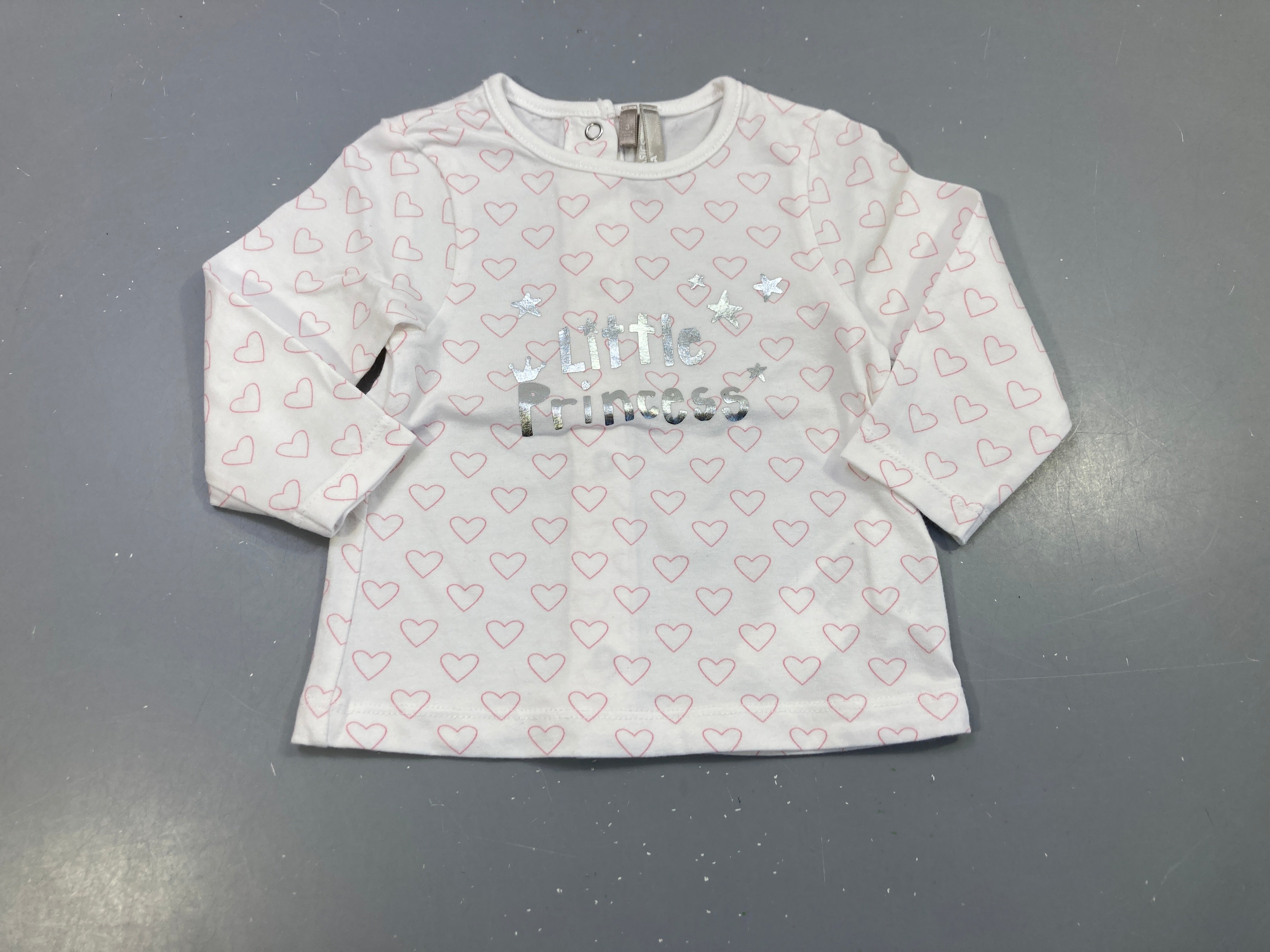 T-shirt m.l blanc  motifs coeurs rose 