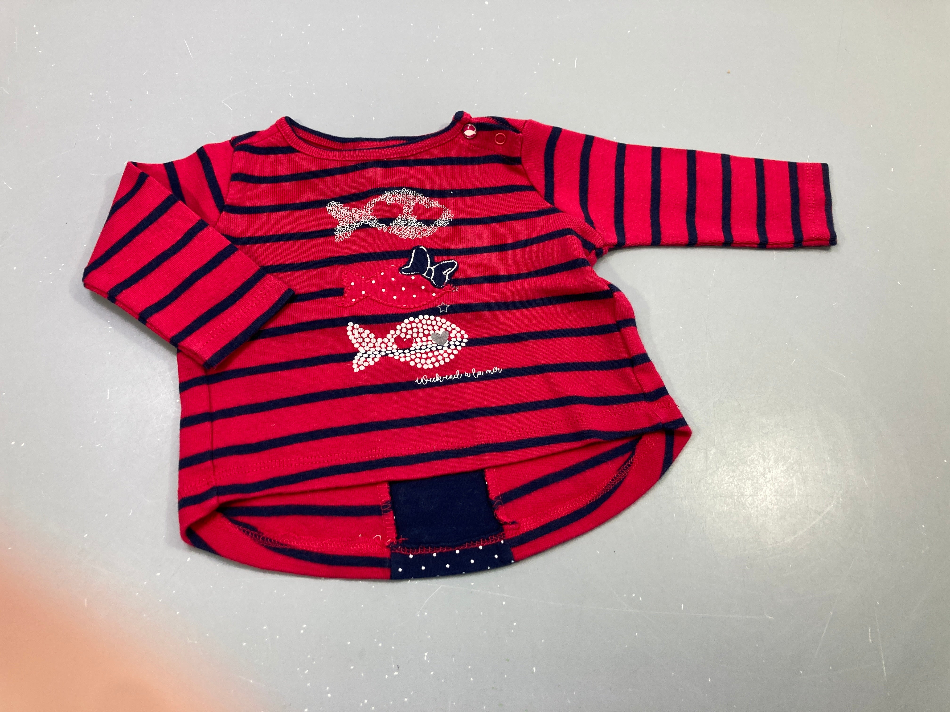 T-shirt m.l rose fuchsia rayé bleu marine , motifs poissons