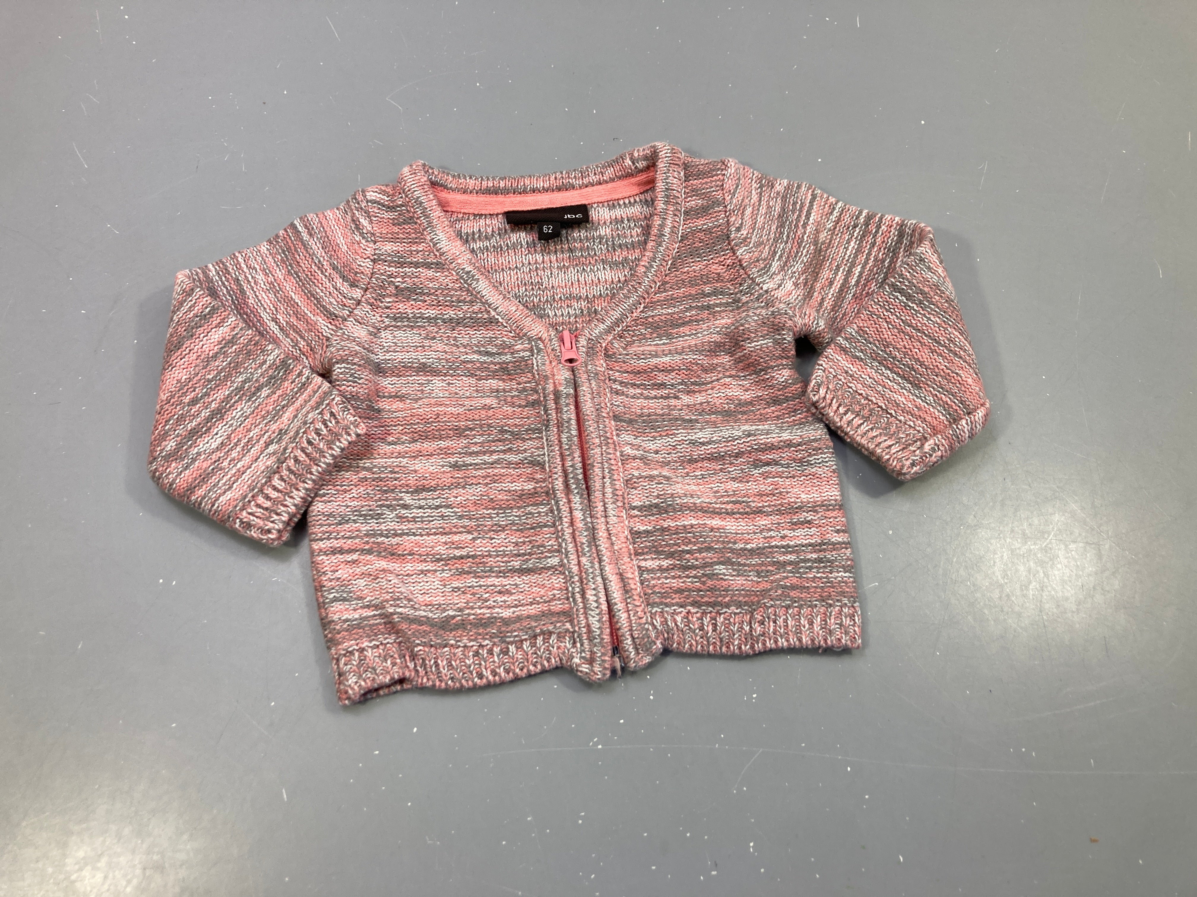 Gilet zippé tricot rose et gris chiné
