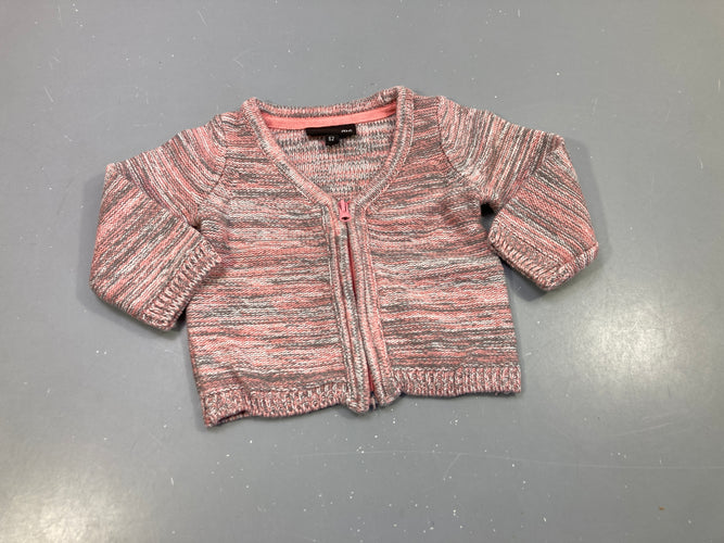 Gilet zippé tricot rose et gris chiné, moins cher chez Petit Kiwi