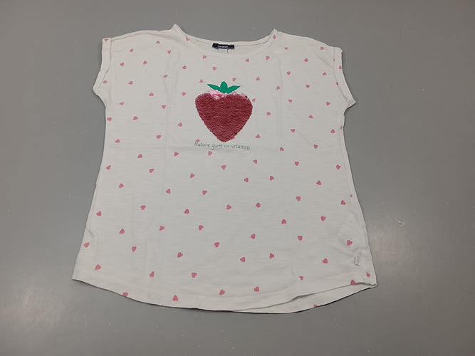 T-shirt m.c blanc , fraise en sequins réversibles, moins cher chez Petit Kiwi