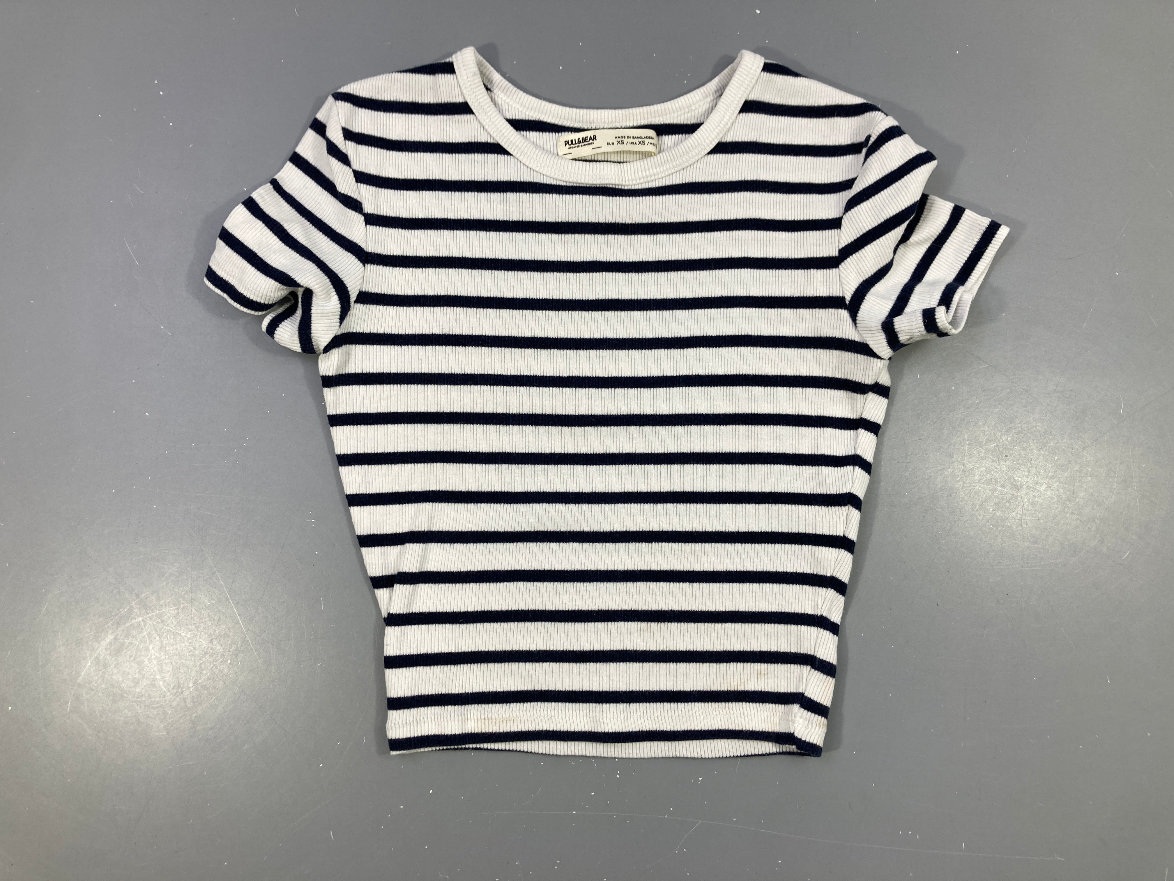 T-shirt m.c côtelé blanc rayé bleu