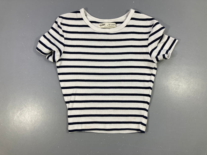 T-shirt m.c côtelé blanc rayé bleu, moins cher chez Petit Kiwi