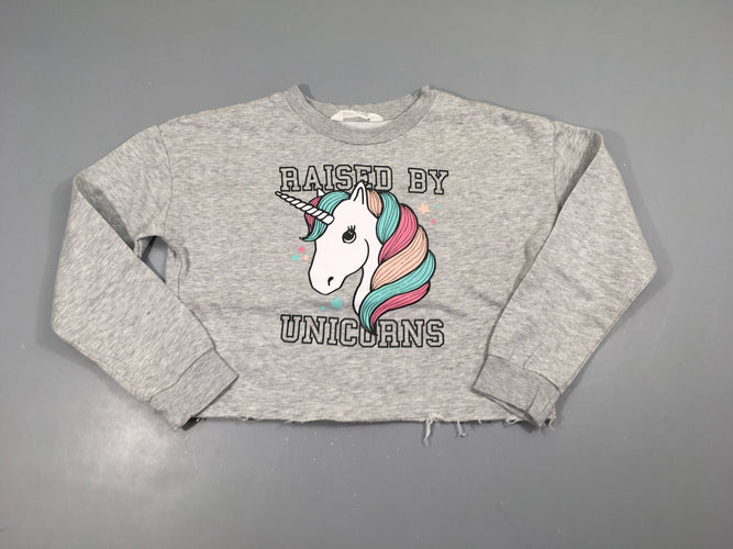 Sweat over size gris chiné licorne effet effiloché bas, moins cher chez Petit Kiwi