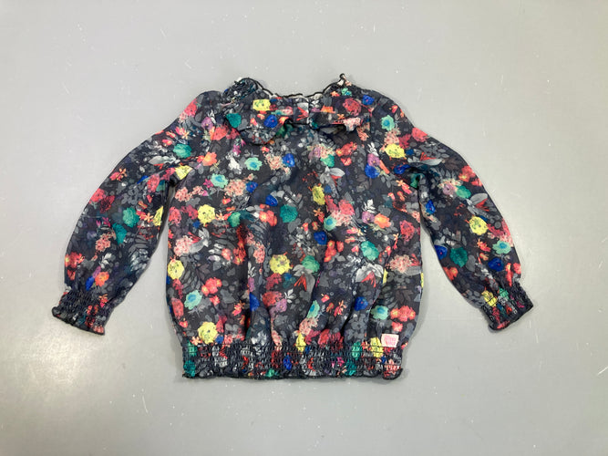 Blouse grise fleurie s.mockée noeud, moins cher chez Petit Kiwi