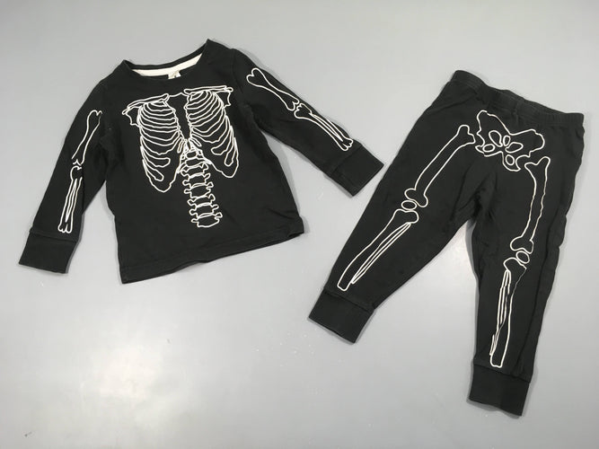 Pyjama 2pcs jersey noir squelette, moins cher chez Petit Kiwi
