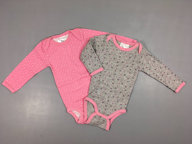 2 Bodies m.l gris chiné/rose feuilles, moins cher chez Petit Kiwi