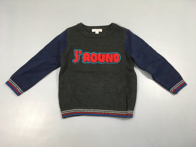 Pull gris foncé-bleu Round, moins cher chez Petit Kiwi
