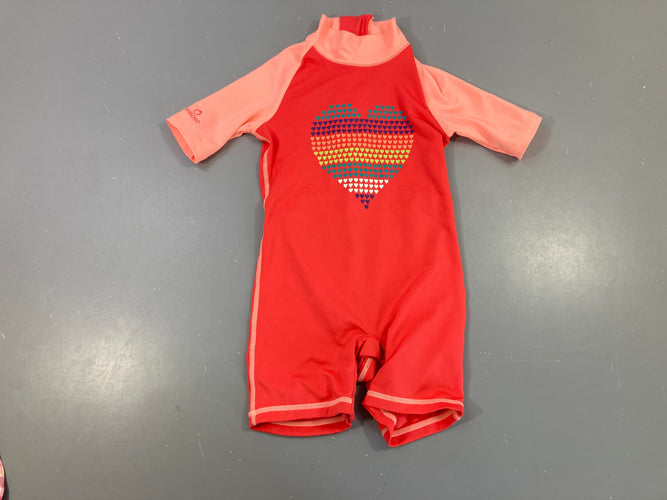 Combi anti-uv rouge/saumon coeur, moins cher chez Petit Kiwi