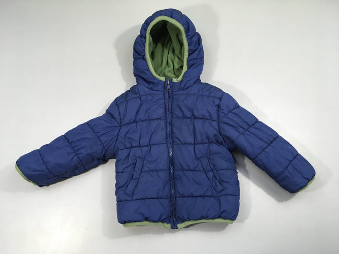 Doudoune zippée bleu foncé doublé polar à capuche, moins cher chez Petit Kiwi