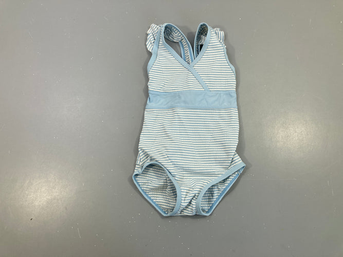 Maillot de bain blanc rayé bleu clair texturé, moins cher chez Petit Kiwi