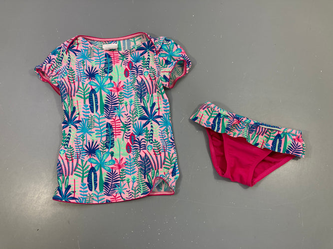 Tankini rose végétation bleu-vert-bouloché fesses, moins cher chez Petit Kiwi