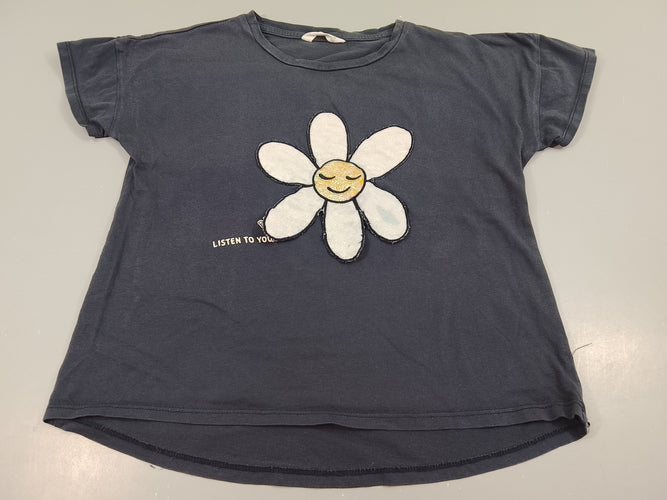 T-shirt m.c gris bleuté, fleur  blanche et jaune, moins cher chez Petit Kiwi