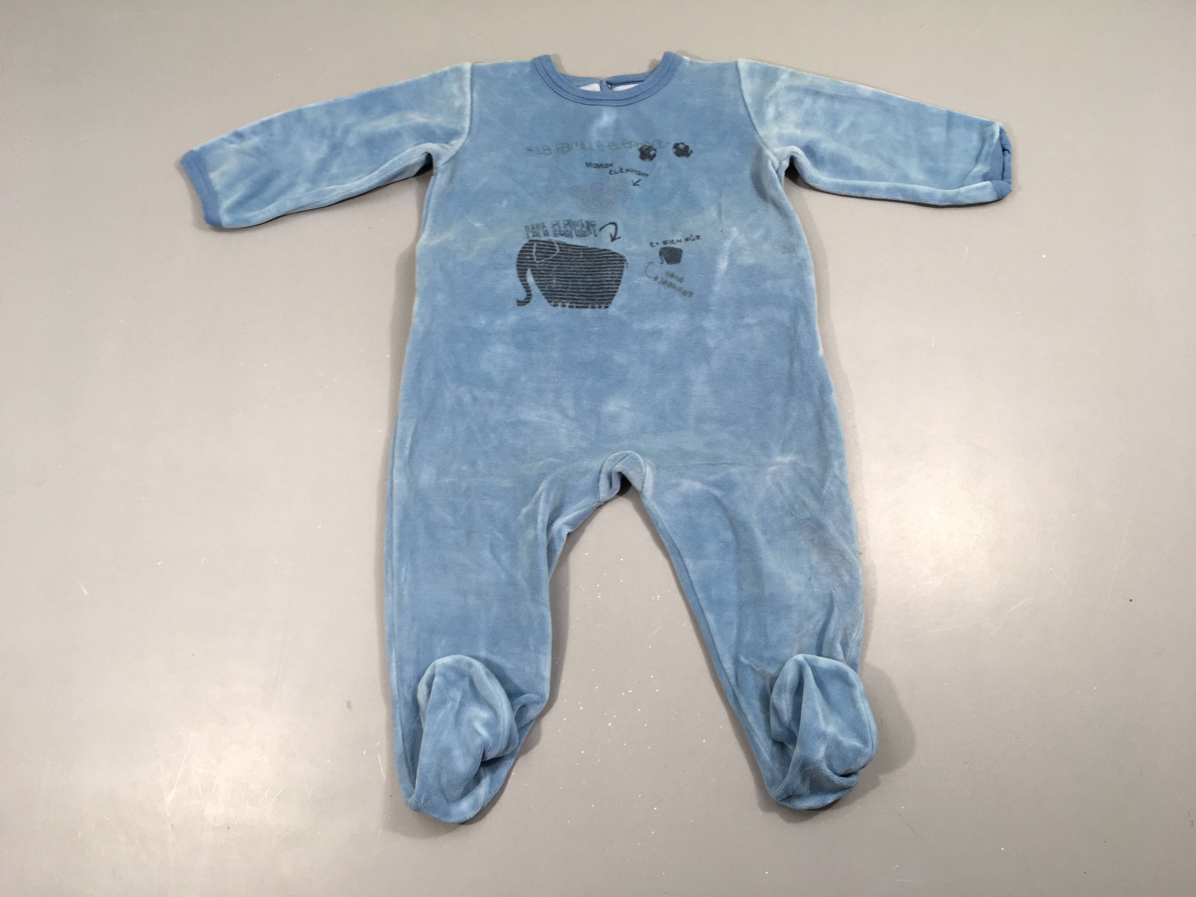 Pyjama velours bleu éléphant