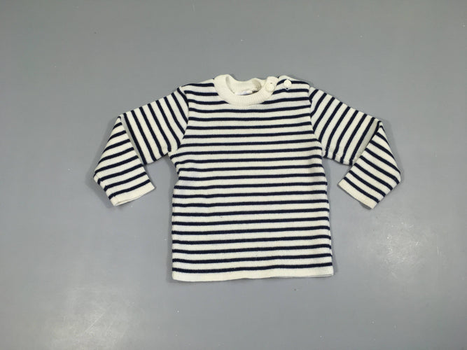 Pull blanc rayé bleu marine, moins cher chez Petit Kiwi