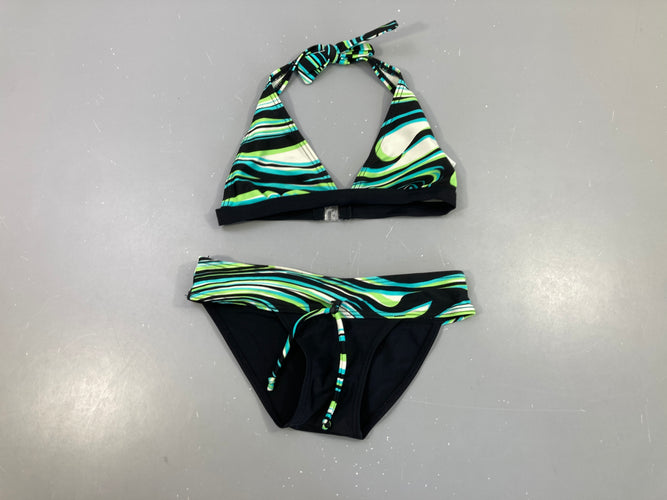 Bikini noir motif bleu/vert, moins cher chez Petit Kiwi