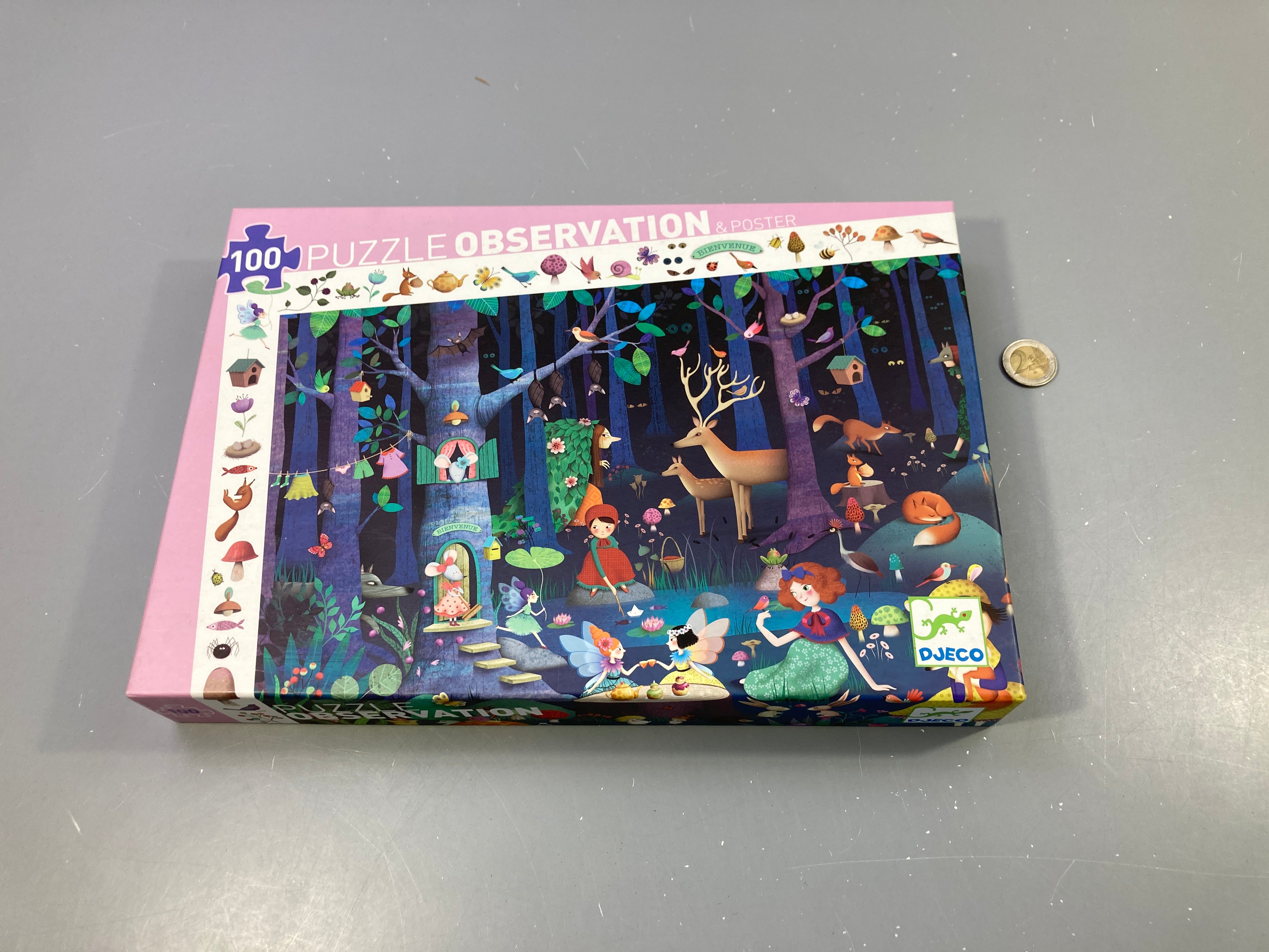 Complet, Puzzle d'observation, forêt enchantée,100 pcs, +5a  + poster légèrement abîmé sur le dessous