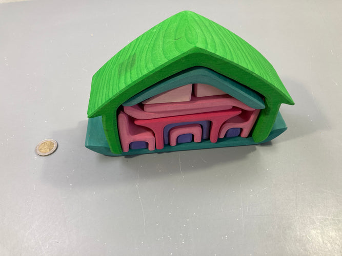 Jouet en bois empilable, maison, moins cher chez Petit Kiwi