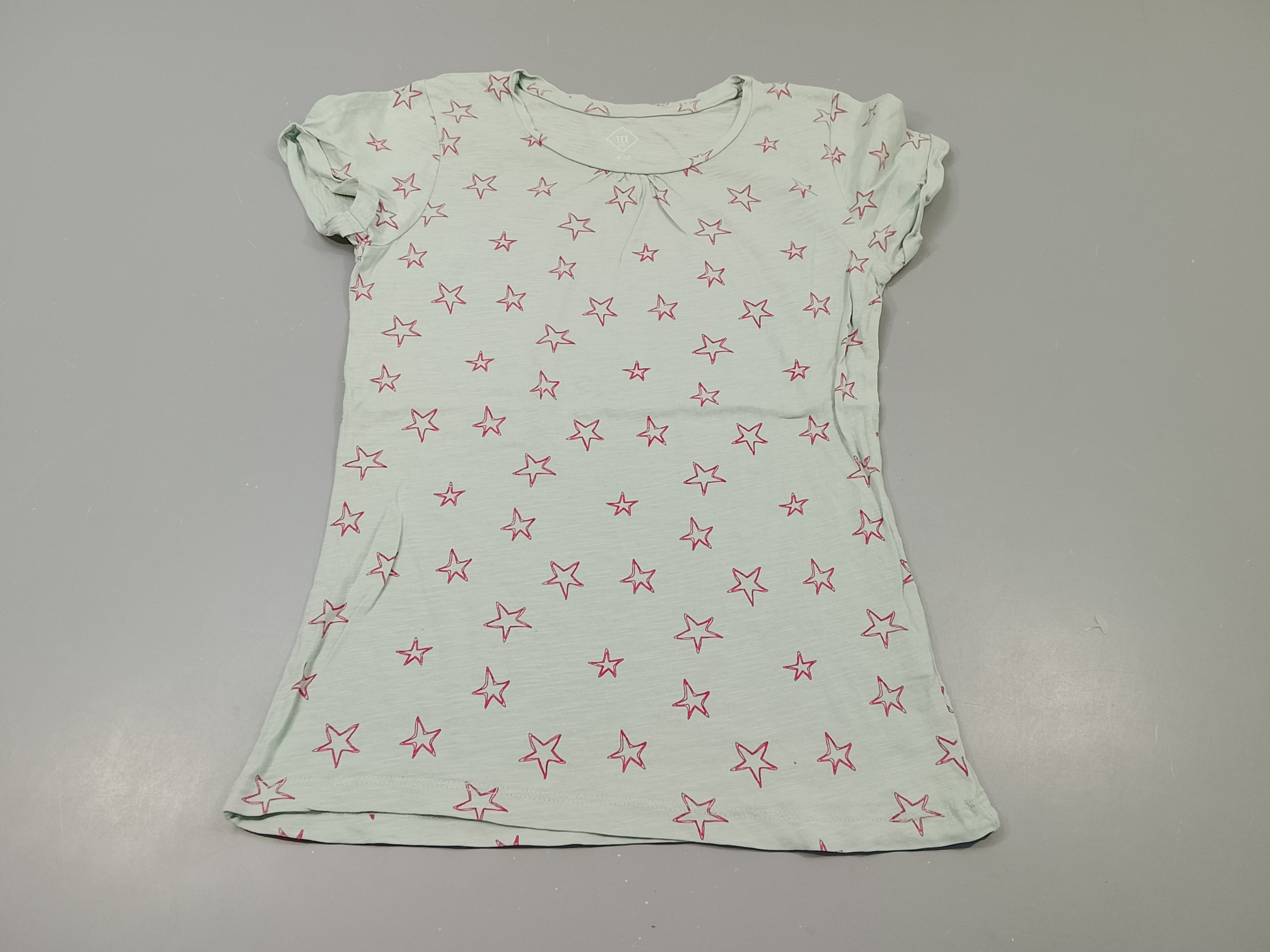 T-shirt m.c bleu clair flammé, étoiles roses