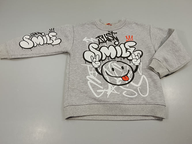 Sweat gris flammé "Smile" , légèrement bouloché, moins cher chez Petit Kiwi