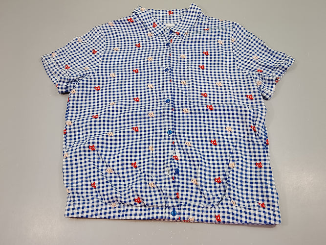 Chemisier m.c  à carreaux blanc et bleu, motifs chat, moins cher chez Petit Kiwi