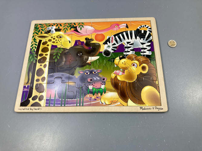 Puzzle en bois animaux de la jungle, 24pcs, +3a, moins cher chez Petit Kiwi