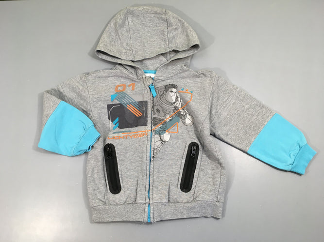 Sweat zippé à capuche gris chiné Buzz, moins cher chez Petit Kiwi