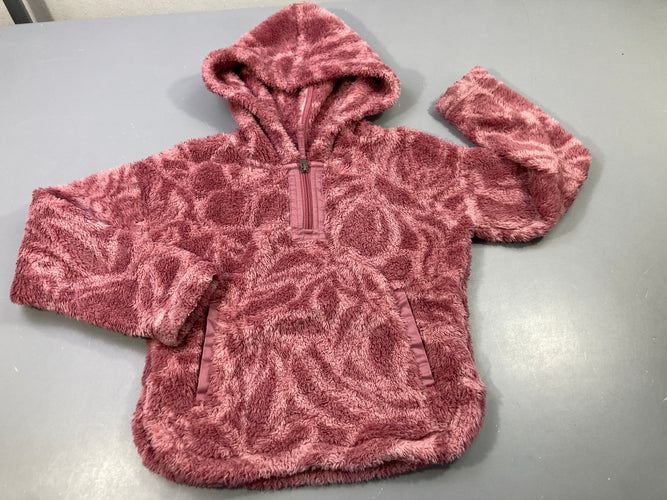 Pull à capuche peluche rose , petit zip, moins cher chez Petit Kiwi