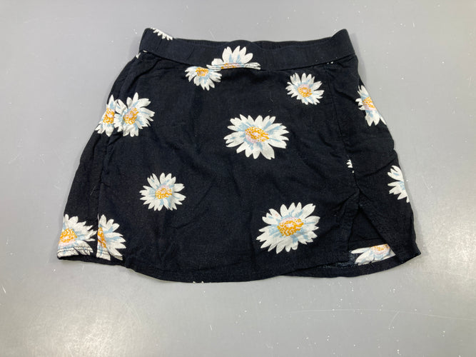 Jupe jersey noir, motifs marguerites, moins cher chez Petit Kiwi