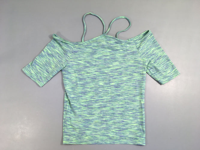T-shirt m.c épaules dénudées bleu/vert flammé, moins cher chez Petit Kiwi