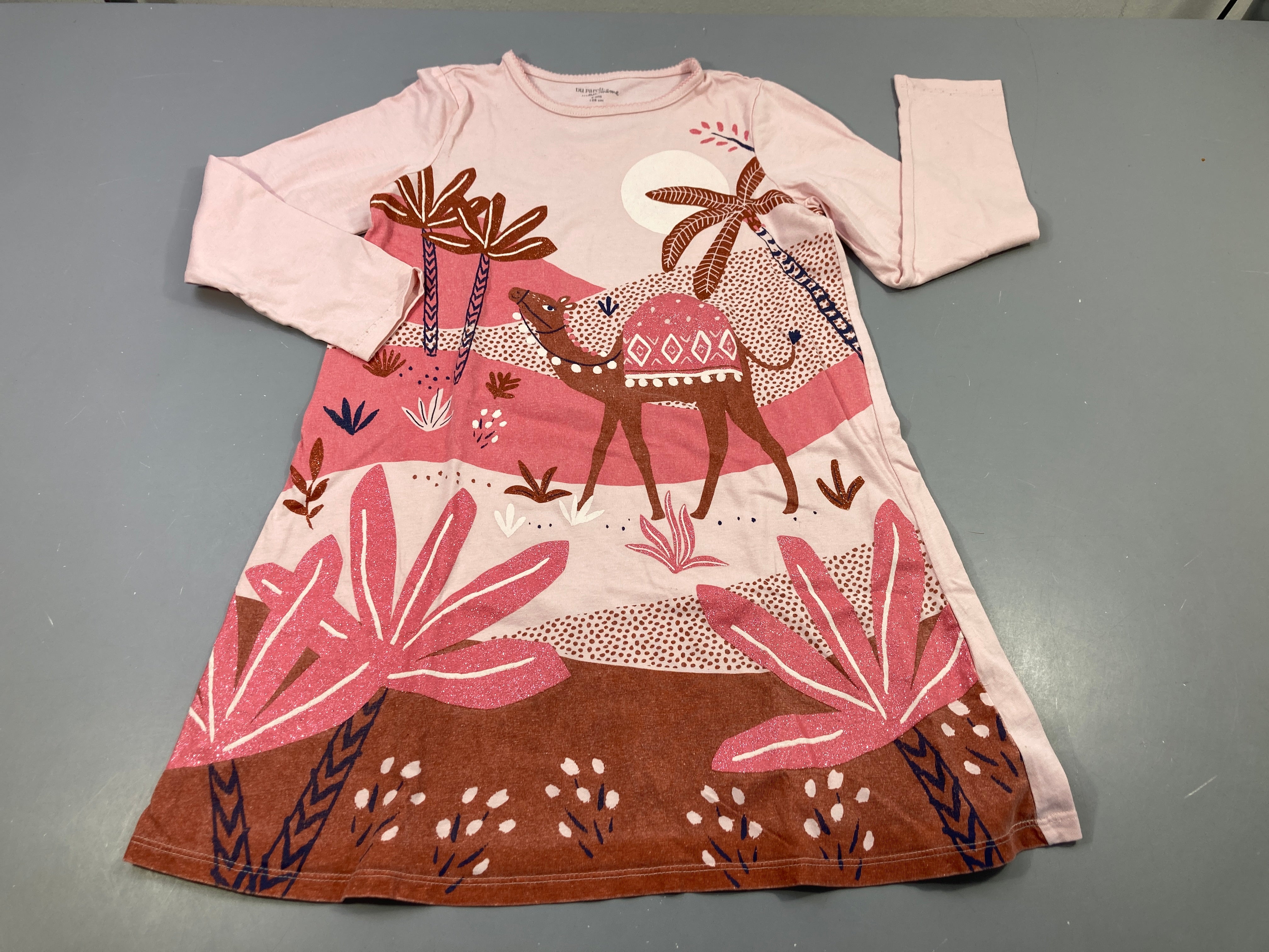 Robe de nuit ml rose chameau, palmiers pailletés