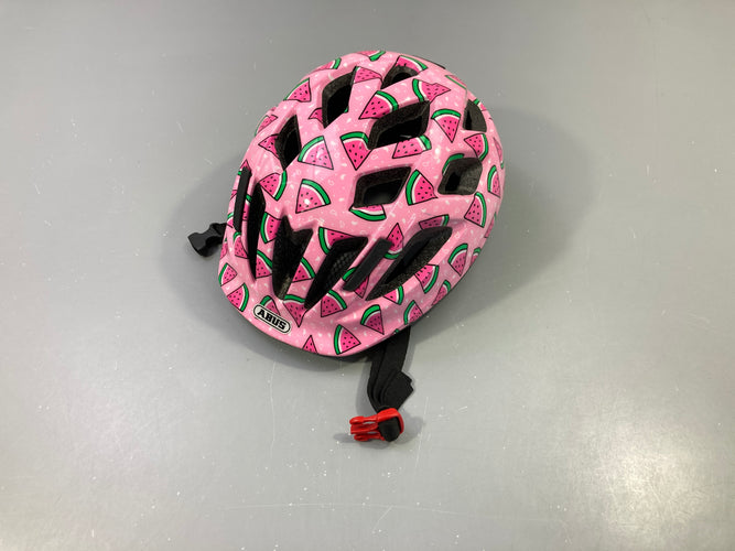 Casque de vélo Abus rose, motifs pastèques 50-55cm, moins cher chez Petit Kiwi