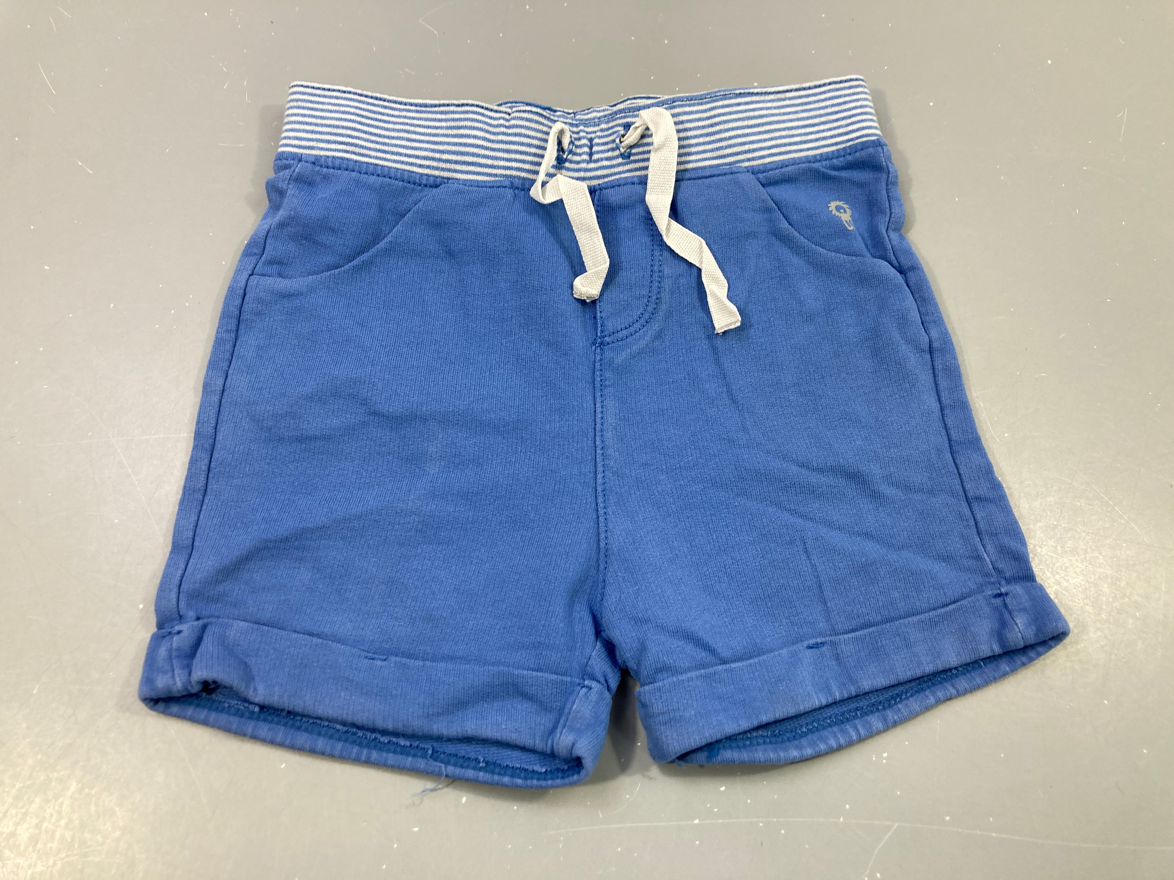 Short jersey bleu , taille élasique rayé blanc bleu