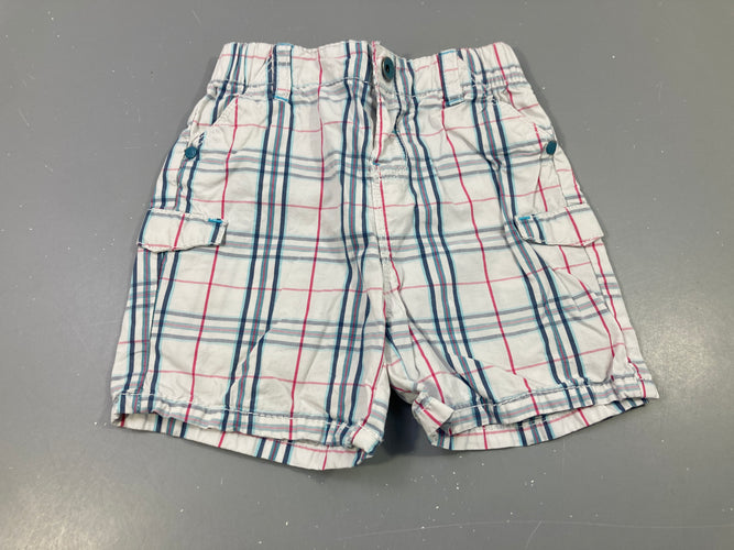 Short blanc  à carreaux rose et bleu, moins cher chez Petit Kiwi