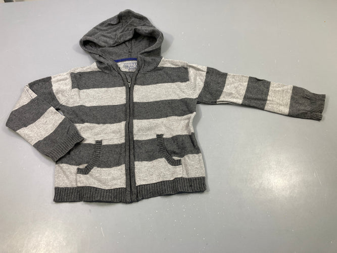 Gilet à capuche rayé gris clair, gris foncé, moins cher chez Petit Kiwi