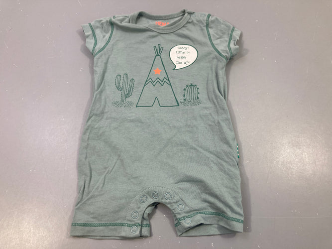 Combishort verte, tipi "daddy! time to wake me up", moins cher chez Petit Kiwi