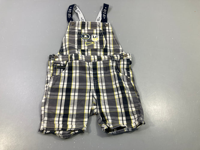 Salopette short à carreaux gris, blanc, jaune ,  bretelles bleu marine, blanc "Lulu", moins cher chez Petit Kiwi